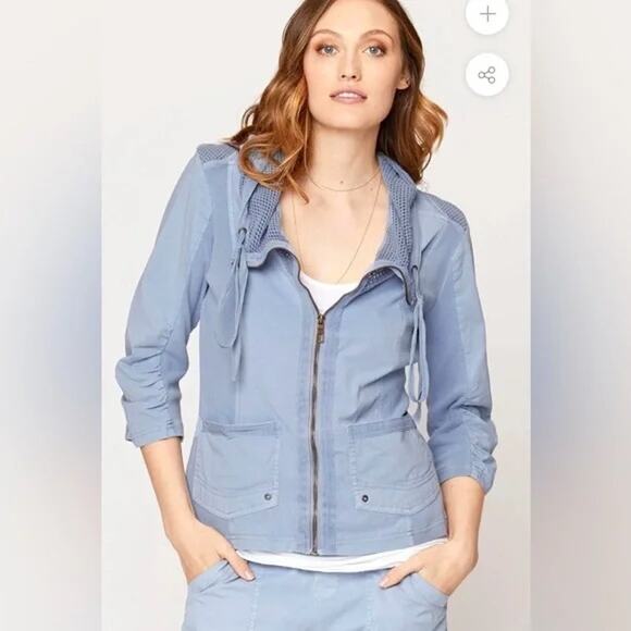 XCVI Wearables Fjord Light Blue Gray Zip Up Lagenlook Minimalist Jacket SZ 3X - Picture 1 of 10